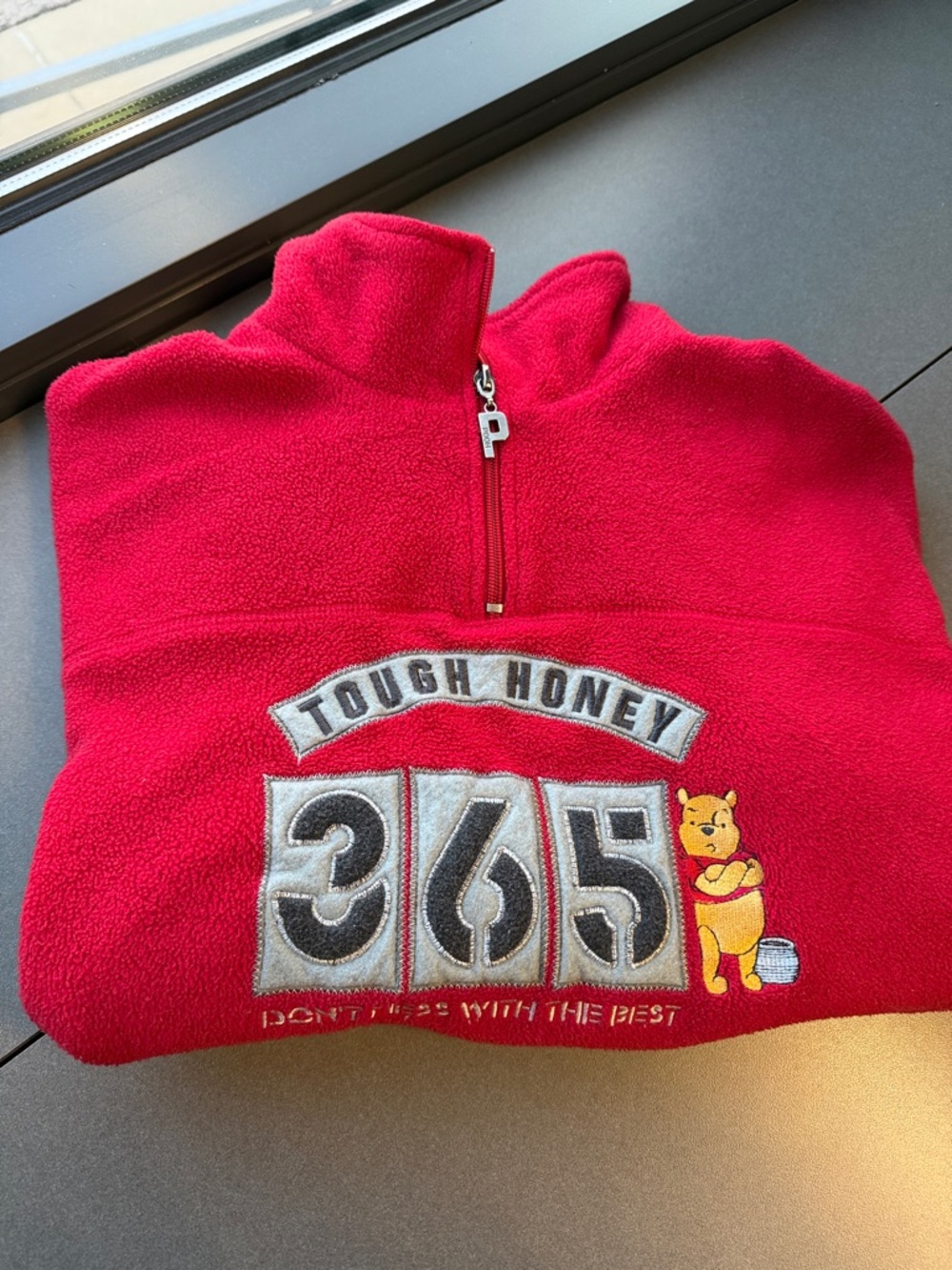 Vintage Disney Winnie The Pooh Tough Honey Red Fleece Quarter Zip Sweatshirt